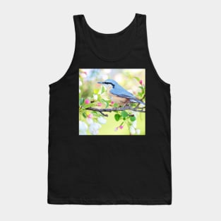 Spring Blue Bird in Watercolor Tank Top